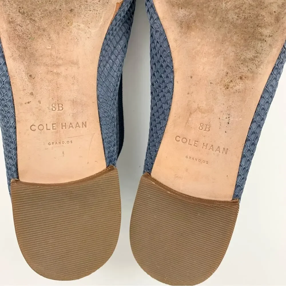 Cole Haan Sarina Blue Leather Embossed Snake Reptile Ballet Flats 8B